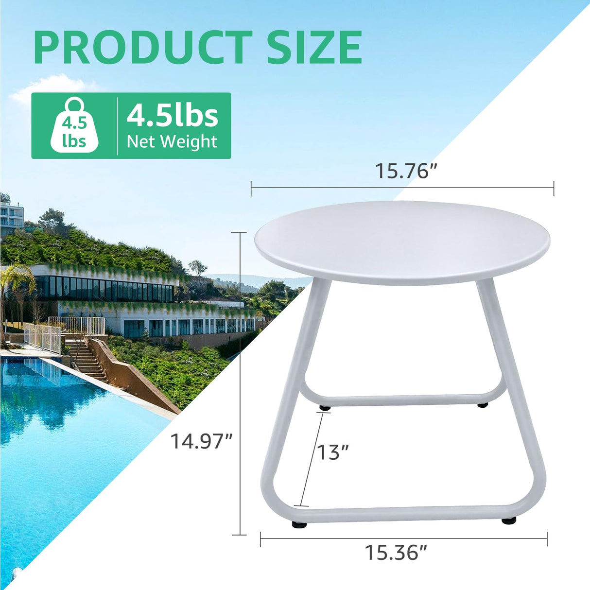 Meluvici Patio Outdoor Coffee Table Set of 2, Weather Resistant Steel Round End Tables, Outdoor Nesting Table for Patio, Balcony, Bistro and Indoor, White Meluvici