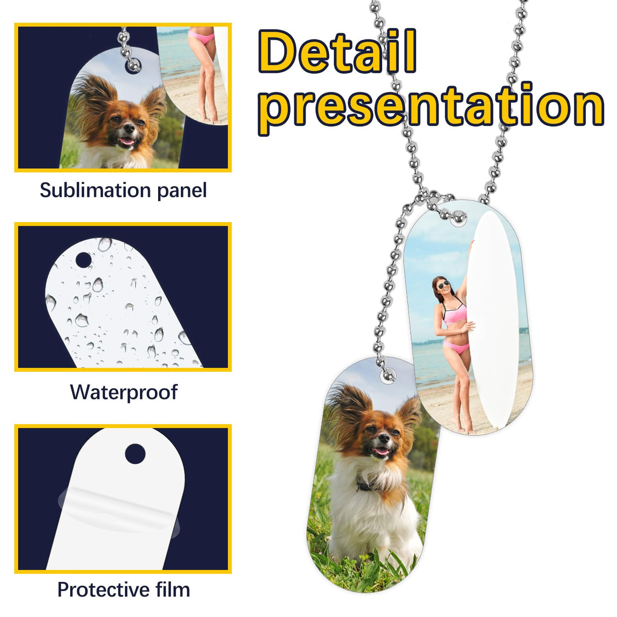 18 pcs Sublimation Dog Tags Blanks,Sublimation Necklace Blank Metal Sublimation Tag Pendants Double Sided Blank Sublimation Tags,Dog tag Chain Dog tag Sublimation Blank Metal LIZOIDZSM