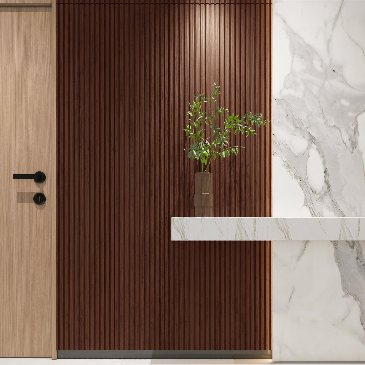 Art3d Slat Wood Wall Paneling for Interior and Ceiling Decoration - Pack of 4pcs + 1pc End-Trim, Size 108 x 5.7in.- Walnut Art3d