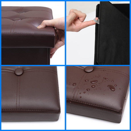 Bsketa Storage Ottoman, Folding Foot Stool with Thicker Foam Padded Seat Small Leather Storage Ottoman Bench Foot Rest for Living Room Foldable Coffee Table 17x13x13in,Brown Bsketa