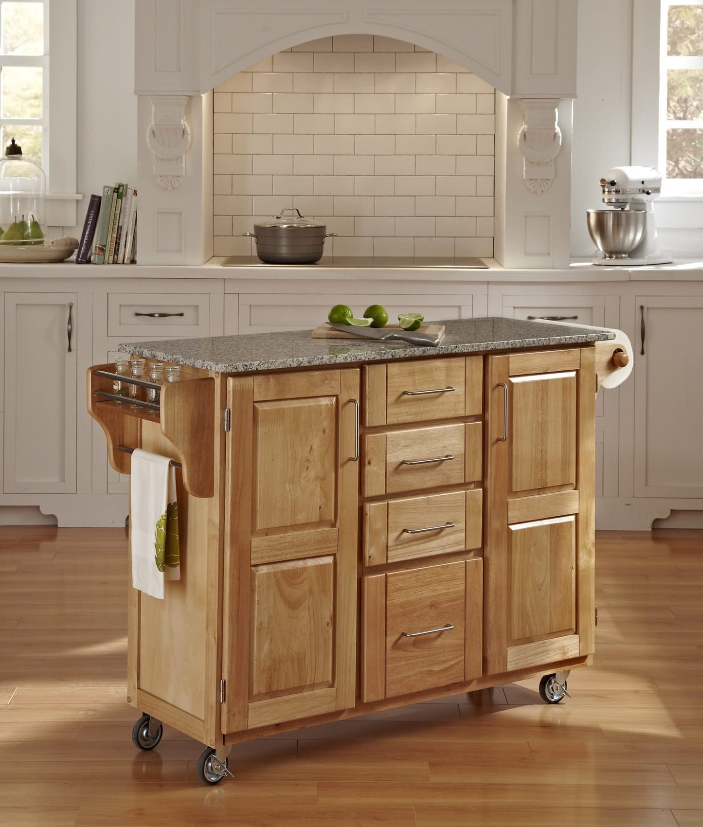 Create-a-Cart Natural 2 Door Kitchen Cart with Salt and Pepper Granite Top and Home Styles - WoodArtSupply