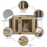 Corner Dog Crate Furniture - Dog Crate Cage for Small Medium Dogs, Wooden Indoor Aesthetic Puppy Kennel TV Stand, Modern Decorative Pet House Dog Cage, Light Oak Giluta