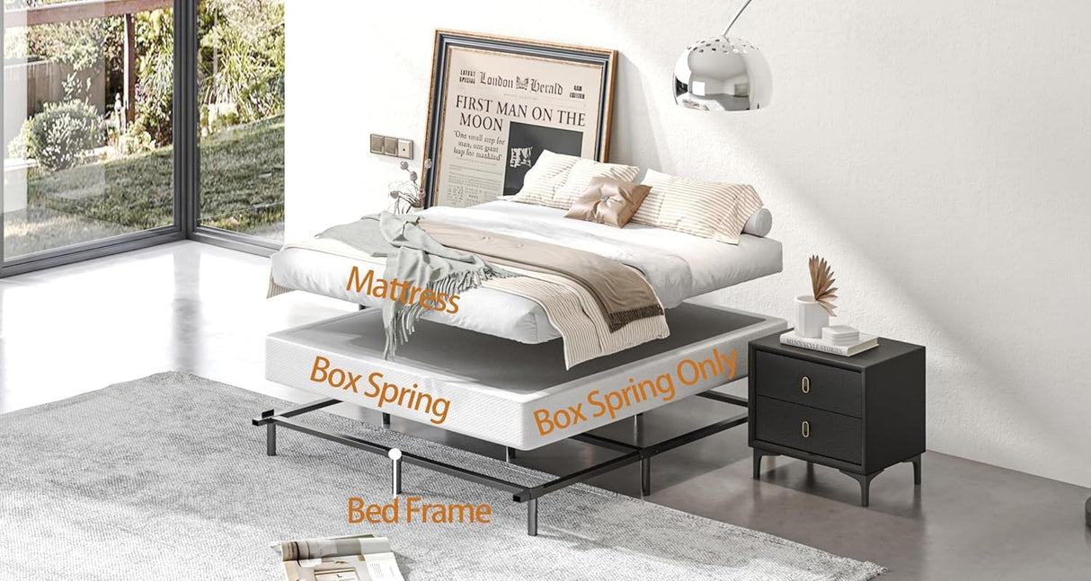 JWIFSEF Full-Size-Box-Spring，Full Box Spring 5 inch,Easy Assembly Full, Metal Sturdy Heavy Duty Structure with Fabric Cover,Mattress Foundation,3500lbs Max Weight Capacity JWIFSEF
