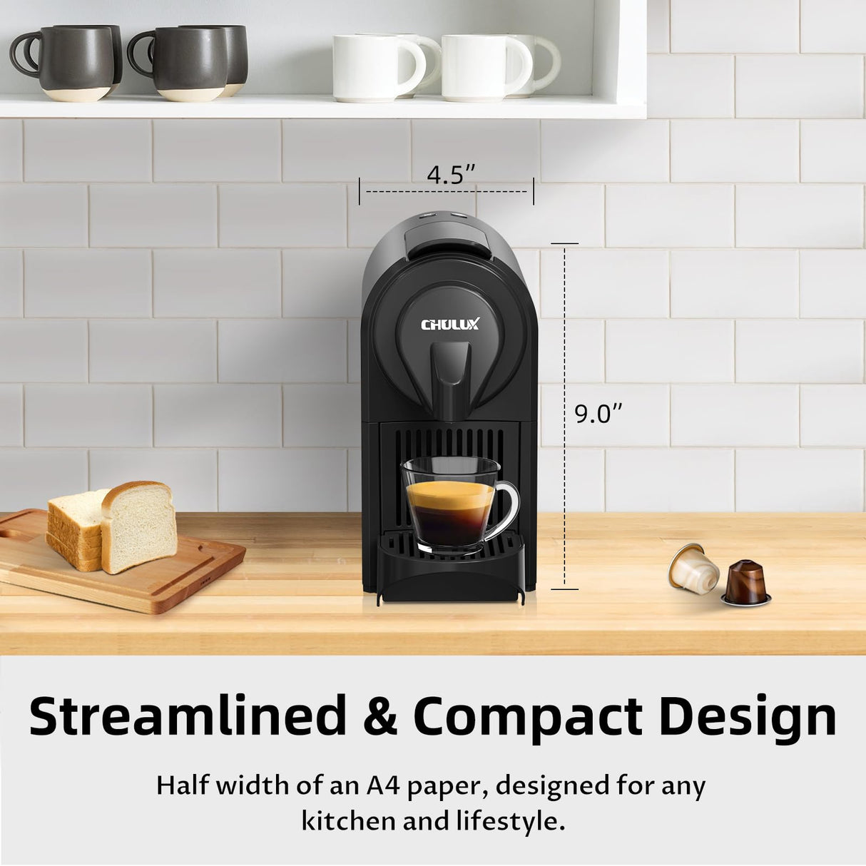 CHULUX Bafè-Pro Espresso Machine, Mini Espresso Machine for Nespresso Original Capsules, Single Serve Coffee Machine for Home Espresso & Lungo Maker, Italian ODE 20 Bar Pump, Metallic Gray CHULUX