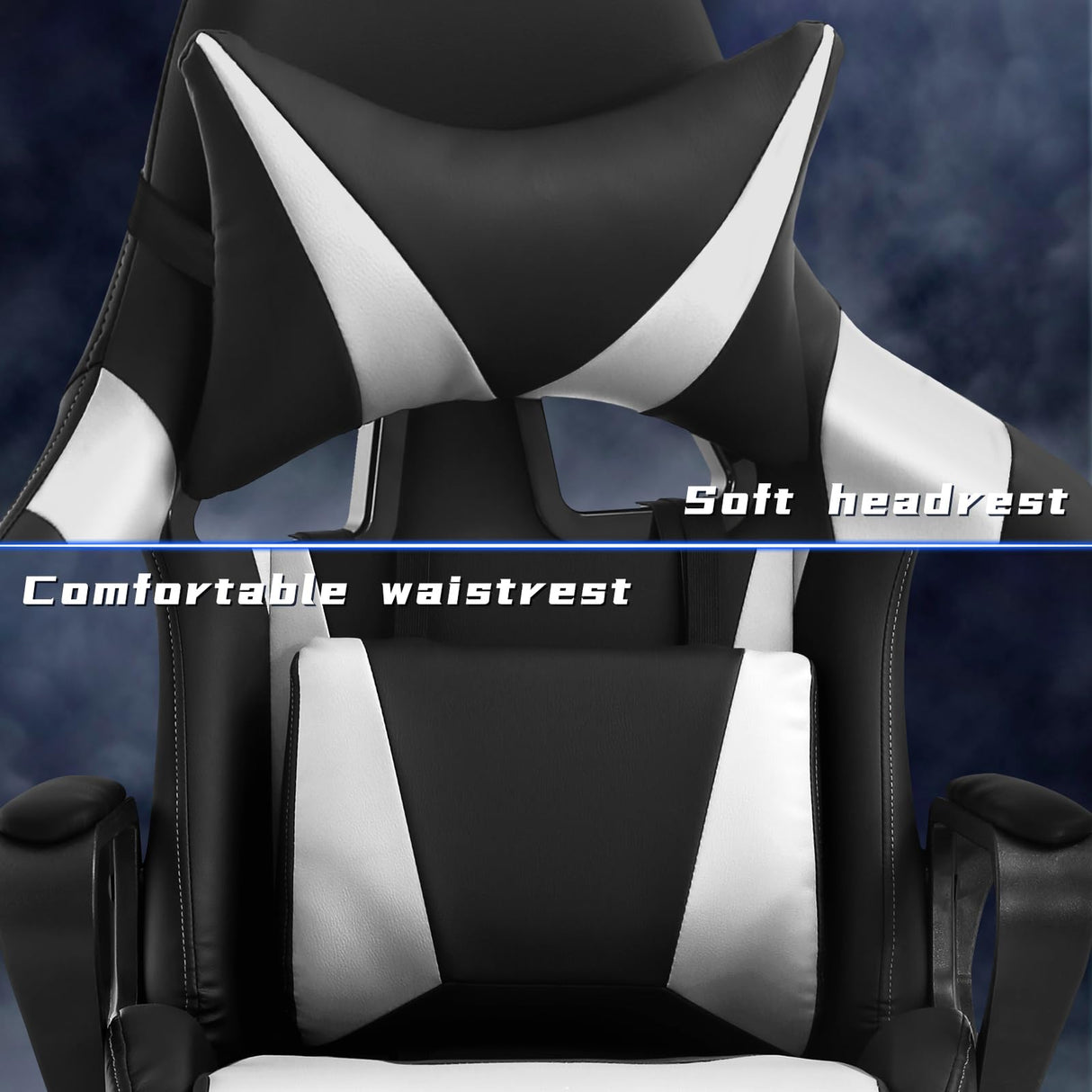 High-Back Racing Office Gaming Chair - PU Leather Reclining Computer Desk Chair with Lumbar Support and Swivel Function - Black Heavy Duty Executive Chair for Adults RROCOSIA