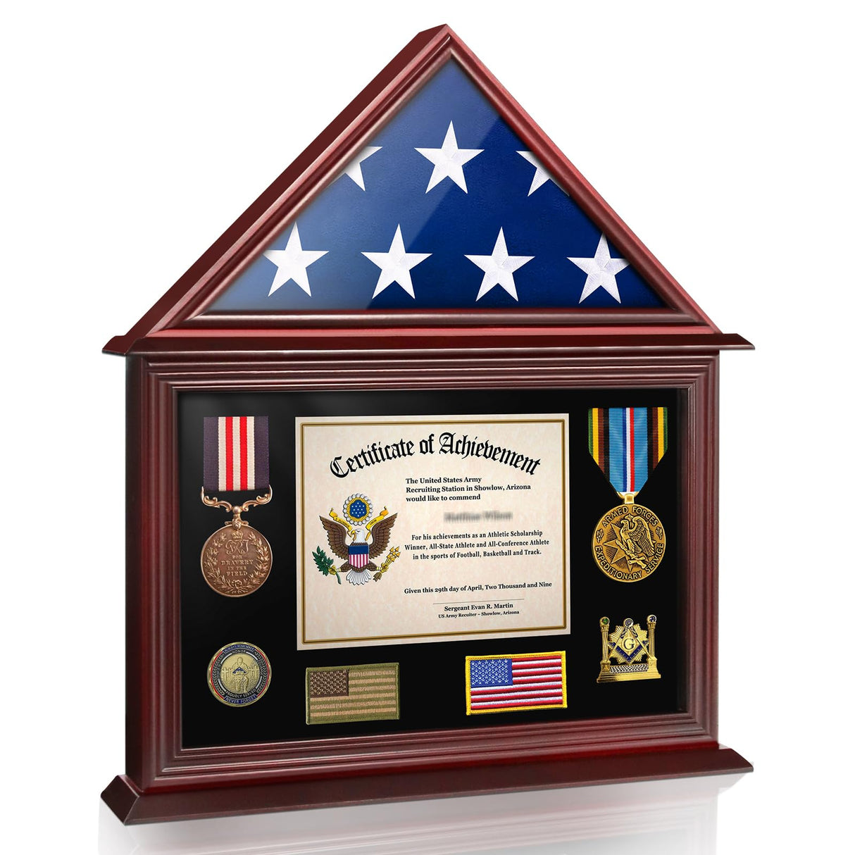ASmileIndeep Flag Display Case Box for Folded 3'x5' American Veteran Flag Solid Wood Military Flag Certificate Shadow Box with Wall Mount Display ASmileIndeep