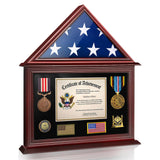 ASmileIndeep Flag Display Case Box for Folded 3'x5' American Veteran Flag Solid Wood Military Flag Certificate Shadow Box with Wall Mount Display ASmileIndeep