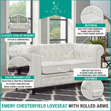 Naomi Home Emery Chesterfield Leather Loveseat, Mini Sofa Sleeper Loveseat, Small Sofa Bed with Rolled Arms, Tufted Cushions 2 Seater Sectional Small Loveseat for Small Spaces, Living Room Off White Naomi Home