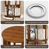Azlafu Rotating Bookshelf Tower with Wheels, 6 Tier Walnut Wood Round Spinning Bookshelf Tower, 360° Revolving Bookcase Rolling for Kids Adult, Rotation Book Shelf for Bedroom, Living, Office, Corner Azlafu