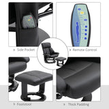 HOMCOM Massage Recliner Chair with Ottoman, 360° Swivel Recliner and Footstool, 10 Point Vibration, PU Leather Reclining Chair with Side Pocket and Remote Control, Black HOMCOM