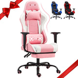 ECOTOUGE PC Gaming Chair Massage Ergonomic Office Desk Chair Racing PU Leather Recliner Swivel Rocker with Headrest and Lumbar Pillow, Pink-White ECOTOUGE