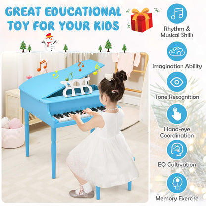 Goplus 30-Key Classical Kids Piano, Mini Grand Piano Wooden Learn-to-Play Musical Instrument Toy with Bench, Piano Lid, Music Rack, Gift for Boys - WoodArtSupply