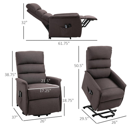 HOMCOM Power Lift Recliner Chair for Elderly, Easy Assembly, Fabric Lift Chair for Adults, Recliner Sofa with Remote Control, Side Pockets for Living Room, Brown