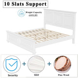 Mirightone King Size Platform Bed with Tall Headboard & Footboard in White Pinewood Mirightone