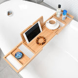 Hcirjhie Wood Foldable Bathtub Tray Caddy Bamboo Bathtub Tray Expandable, Bath Tub Table Caddy with Extending Sides - Bathtub Accessories for Women Hcirjhie