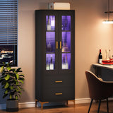 Tribesigns Tall Bookcase with LED Light and Storage Drawers - Stylish Black Freestanding Cabinet for Any Room Tribesigns