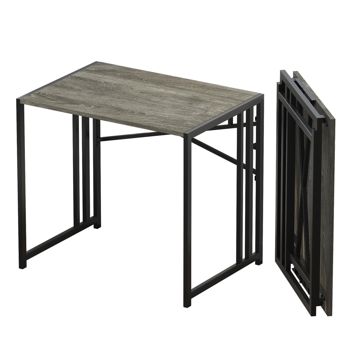 Lutown-Teen 32 inch Small Folding Desk, Writing Gaming Computer Camping Desk for Small Spaces, No Assembly Required Home Office Desk, Black Oak Lutown-Teen