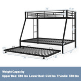 KOMFOTT Twin Over Full Bunk Bed with Trundle, Heavy-Duty Metal Bunk Bed Frame with Guardrail & 2 Ladders, Space-Saving Bunk Bed for Kids/Teens/Adults, No Box Spring Needed KOMFOTT