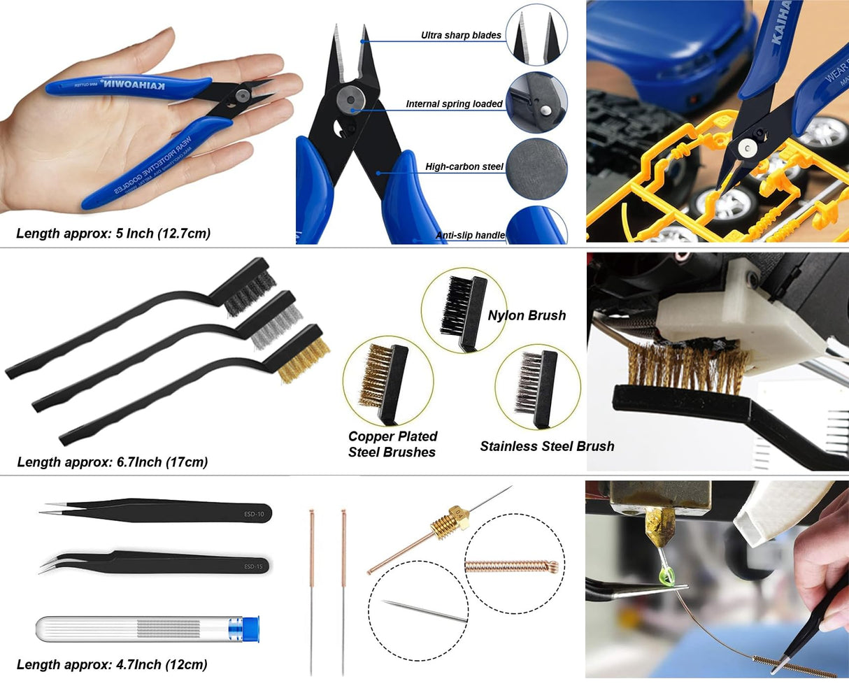 AEORUM 124Pcs 3D Printing Accessory Tools with Tool Bag for 3D Printer Modeler Basic Tools Diverse 3D Print Nozzle Cleaning Kit Mini Rotary Tool 3D Printer Tools for Remove/Trim and Finish 3D Print AEORUM