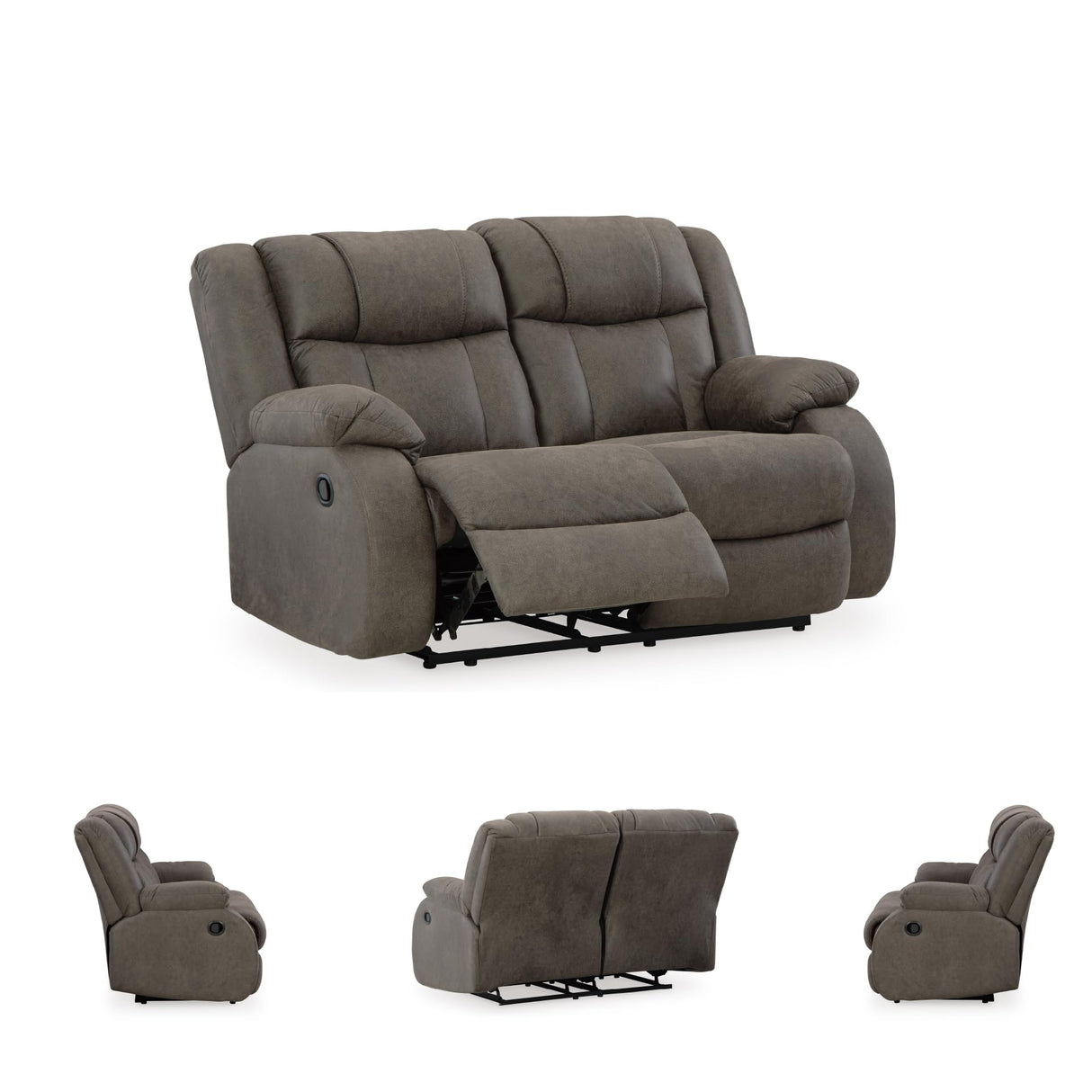 Signature Design by Ashley First Base Contemporary Faux Leather Manual Reclining Loveseat, Gray Signature Design by Ashley