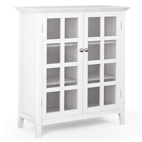 SIMPLIHOME Acadian SOLID WOOD 39 inch Wide Transitional Medium Storage Cabinet in White, with 2 Tempered Glass Doors, 4 Adjustable Shelves SIMPLIHOME