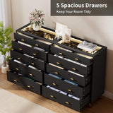 JanflyHome Drawer Dresser with LED Lights, 39" H Tall Tempered Glass Top Dresser, Modern Wood Chest of Drawers with Jewelry Organizer, Wardrobe Closet Island for Bedroom, Living Room, Black JanflyHome