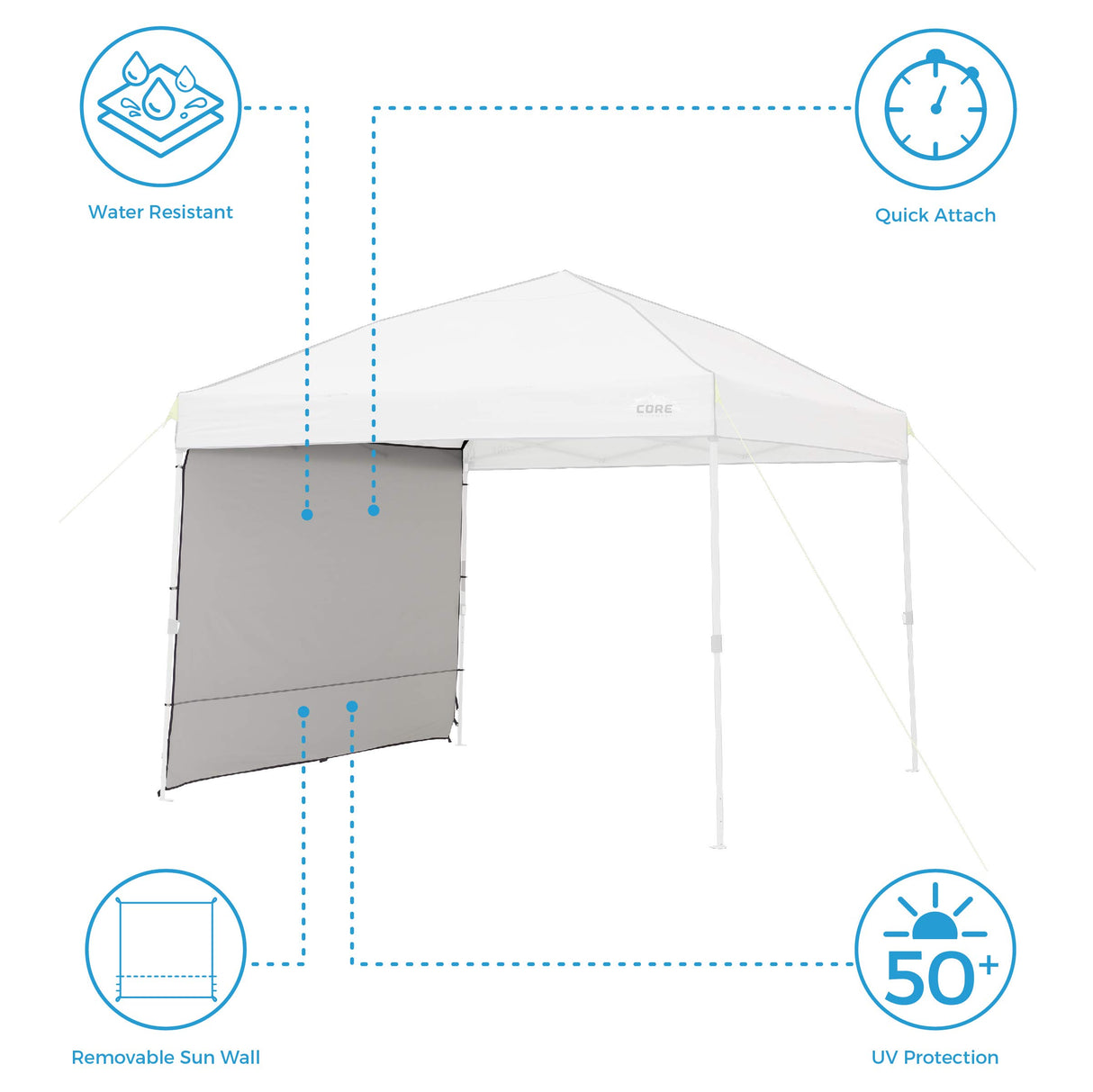 CORE Removable Sun Wall for Straight Leg Canopy Gazebo, Accessory Only, 10 ft x 10 ft CORE