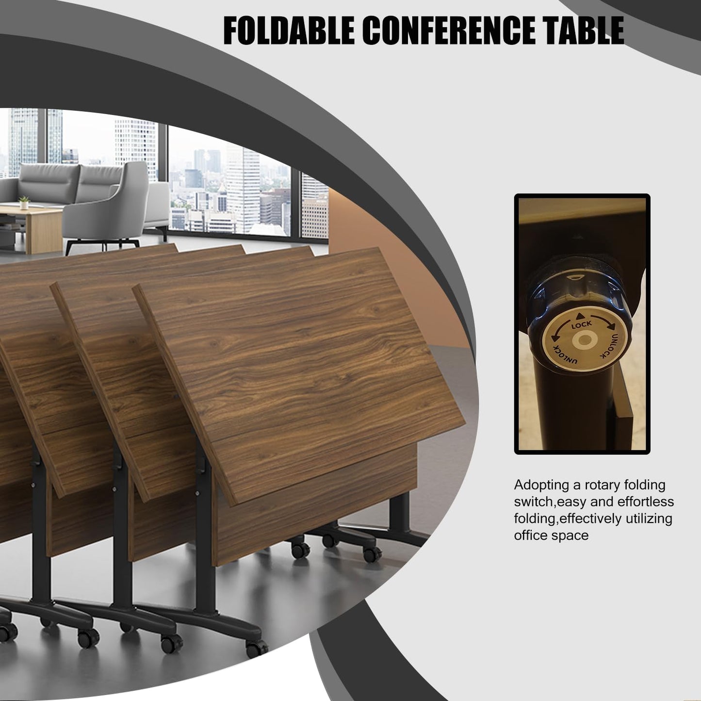 Folding Conference Table,Modern Mobile Meeting Table with Silent Wheels,Large Conference Room Tables,Flip Top Mobile Training Table for Office,Meeting Room,Classroom (8pack 70.8 * 21.6 * 29.5 - WoodArtSupply