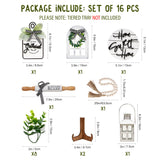 Houmury Set of 16 Farmhouse Tiered Tray Decor with 1 Lantern Artificial Plant& Cutting Board Sign for Rustic Home Kitchen Decor Tier Tray Decor Set (Tiered Tray Not Included) Houmury