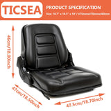 TICSEA Universal Fold Down Forklift Seat with Adjustable Angle Back,Micro Switch and Slide,for Tractor,Excavator Skid Loader Backhoe Dozer Telehandler ZTR‘s Equipment Construction TICSEA