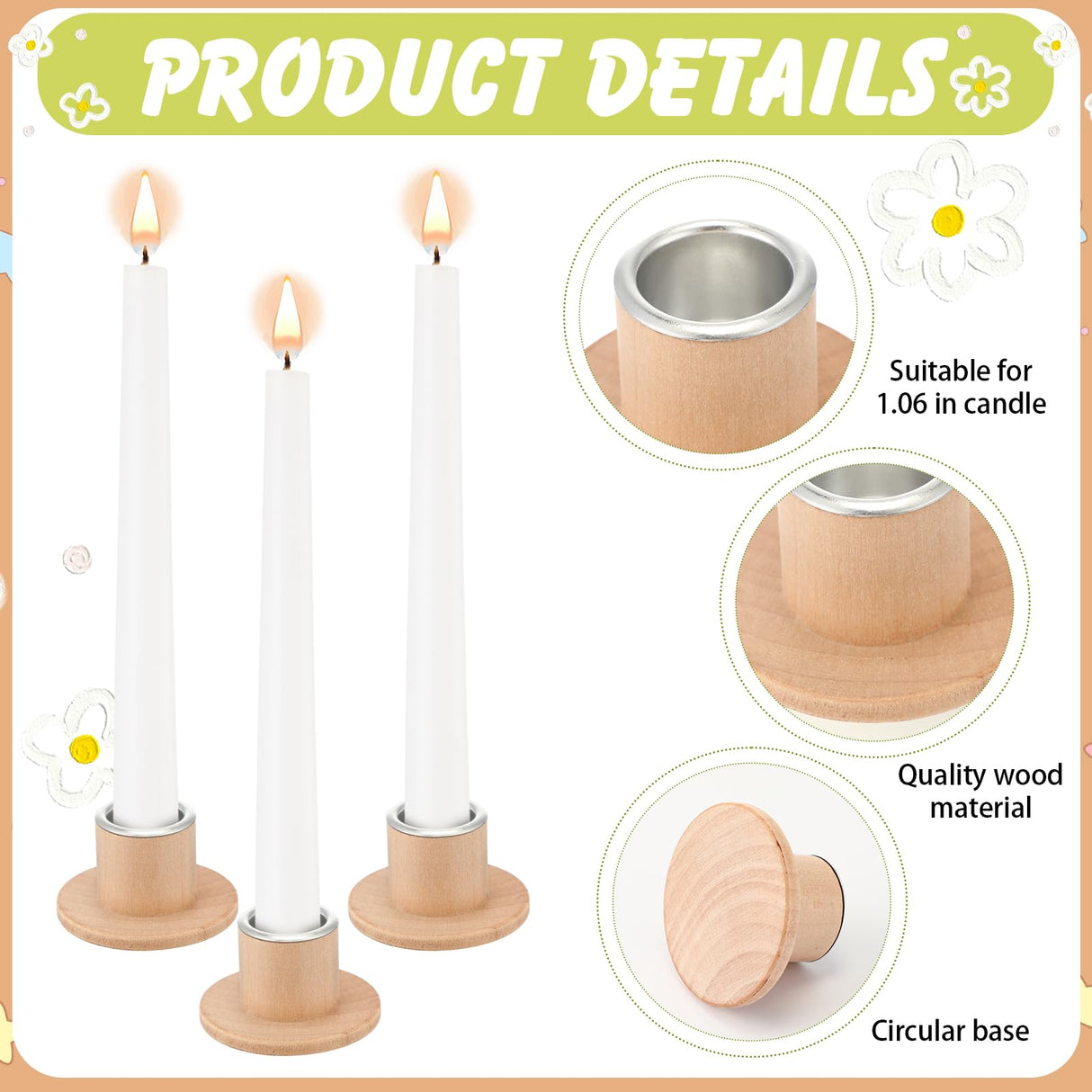 Havawish 24 Pcs Unfinished Blank Wooden Candlestick Holders Bulk Taper Candle Holders with Metal Candle Cups DIY Painting Decor for Wedding, Party Table Dining Decor Havawish