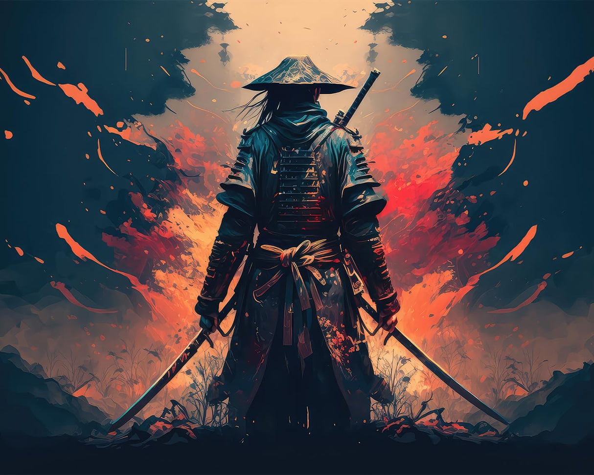 TUMOVO DIY Paint by Number for Adult, A Samurai with a Katana Paint by Numbers, Warrior Adult Paint by Numbers Kits on Canvas, 16X20 Inch Mountain Paint by Numbers for Adults Beginners TUMOVO