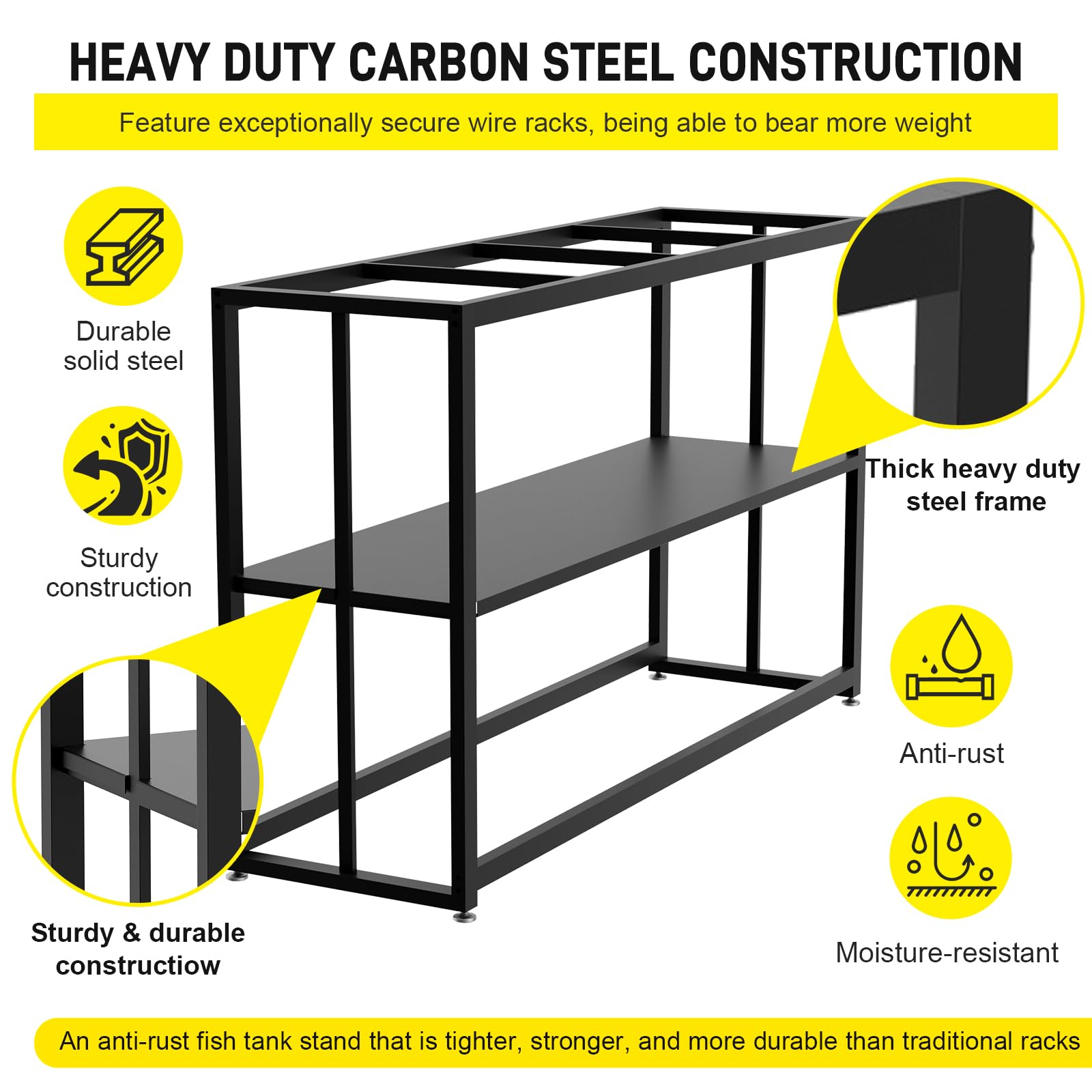 Likeem Fish Tank Stand Metal Aquarium Stand 55 Gallon Aquarium Turtle Tank 48.4" x 14.17" x 29.5" - WoodArtSupply