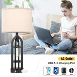 Table Lamp for Living Room - Lamps Set of 2 with USB C+A & Outlet, 3-Way Dimmable Farmhouse Lamps for Night Stands, Rustic Bedside Lamp for End Tables, Industrial Nightstand Lamps for Bedroom Seealle