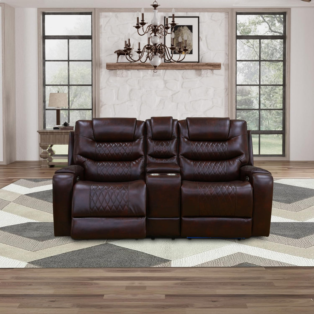 GEBADOL Power Recliner Sofa Set, Leather Recliners with Built-in USB Ports/Storage Console, Reclining Couch Set for Living Room/Home Theatre/Office (Brown, Sofa+LOVESEAT+Chair) GEBADOL
