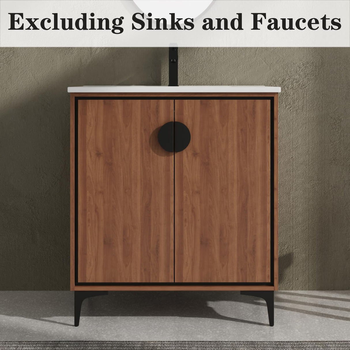 Modern 30-Inch Free Standing Bathroom Vanity Base with 2 Doors - Brown Storage Cabinet Generic