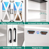 YITAHOME Farmhouse Storage Cabinet with Acrylic Doors & Led Light, 5 Tier Bookshelf and Bookcase, Pantry Cabinet for Living Room, Kitchen, Dining Room - White YITAHOME