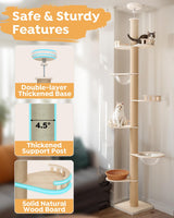 Veehoo Cat Tree Floor to Ceiling-Cat Tower Ajustable Height(106-123 Inches)-Tall Cat Tree with 4.3" Thickened Post, Large Cat Tree Tower for Indoor Cats Veehoo