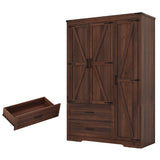 Farmhouse Wardrobe Armoire Closet with 3 Doors and 2 Drawers, 70.1" Wooden Clothing Storage Cabinet, Freestanding Large Capacity Storage Wardrobe Armoire with Hanging Rod for Bedroom, Brown St.Mandyu