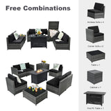 Tangkula 9 Pieces Patio Rattan Furniture Set, Patiojoy Sectional Sofa Set w/Storage Box, Coffee Table, Outdoor Wicker Conversation Set w/ 42” ETL Approved Propane Fire Pit Table (Black) Tangkula