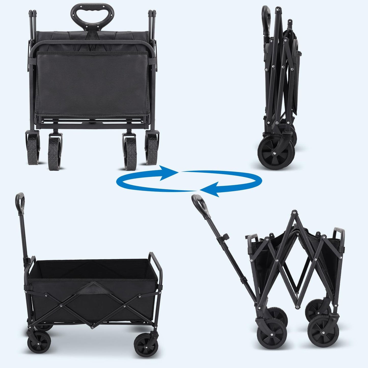 Collapsible Wagon Cart,Portable Folding Wagon, Smart Utility Foldable Outdoor Garden Wagon Cart for Sports, Shopping, Camping 75L Capacity