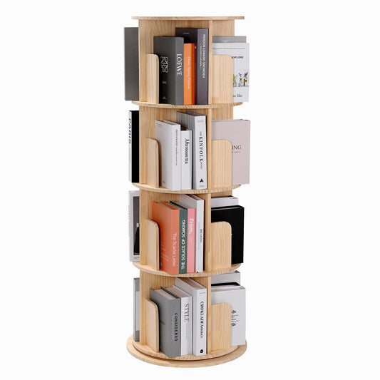 Rotating 360° Bookshelf – 4-Tier Solid Wood Corner Storage Rack for Small Spaces - WoodArtSupply