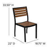 Merrick Lane Calle Patio Dining Set - Five Piece Set - Synthetic Teak Poly Slats - 30" x 48" Steel Framed Table with Umbrella Hole - 4 Club Chairs Merrick Lane