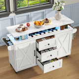Rolling Kitchen Island Cart with Storage, Kitchen Island on Wheels with LED Lights & 3 Drawers, Side Table with Spice Rack & Towel Rack, Large Mobile Islands Table for Dining Room, White Gyfimoie