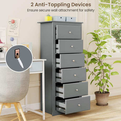 Giantex 6-Drawer Dresser for Bedroom, Wooden Chest of Drawers w/Metal Handles & Large Capacity, 16" D x 23" W x 53.5" H Clothes Organizer, Modern Tall Dresser for Bedroom, Entryway, Living Room Giantex