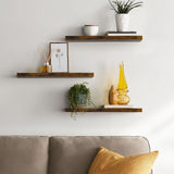 BAYKA Floating Shelves for Wall – Bathroom Shelves Rustic Wood with Metal Brackets for Bathroom, Bedroom, Kitchen, or Living Room Decor – Rustic Brown, Set of 3, Sturdy Storage with 22lb Capacity BAYKA