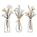 Pigort 3 Pieces Metal Flowers Wall Arts - Rustic Farmhouse Decor Beige Minimalist Flower Wall Decors for Living room Bathroom Bedroom Dining Room-Housewarming Gifts (Beige, Vase-C) Pigort