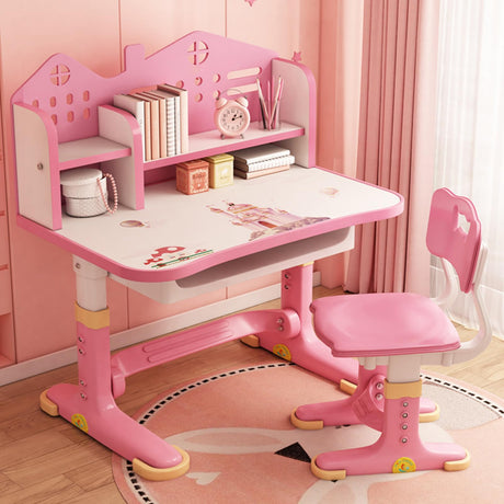 ZTGD Kids Adjustable Study Desk & Chair Set w/Storage,Drawers,Bookshelf,Child Toddler Writing Homework Table,Little Girl Work Computer Desk,Princess Preschool Desk,Escritorio Mesas para Niña (Pink A) ZTGD