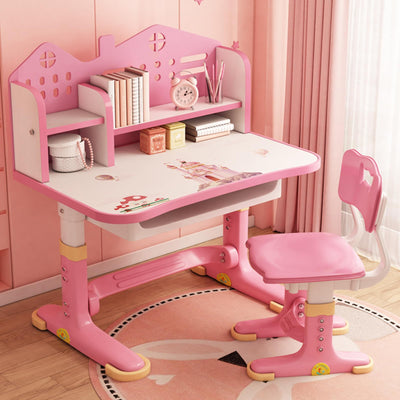 ZTGD Kids Adjustable Study Desk & Chair Set w/Storage,Drawers,Bookshelf,Child Toddler Writing Homework Table,Little Girl Work Computer Desk,Princess Preschool Desk,Escritorio Mesas para Niña (Pink A)