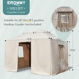 EROMMY Gazebo Cover for 10'x12' Gazebos,Outoor Waterproof Winter Gazebo Cover with Sidewalls and Mesh Windows,Convert Gazebo into a Storage Space,Beige(Gazebo not Included) EROMMY